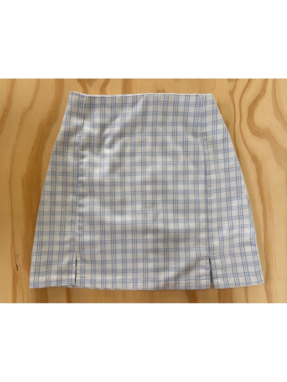 Brandy Melville Blue & White Plaid Mini Skirt Double Slit One Size